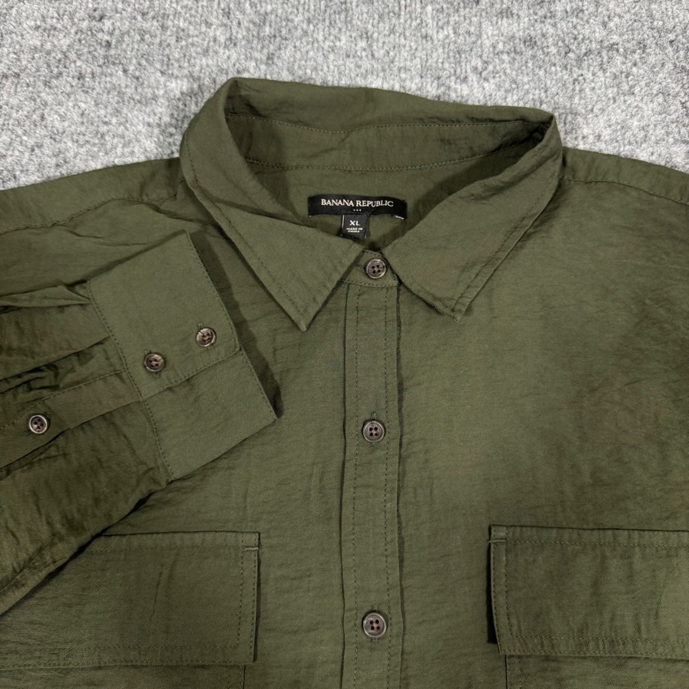 Banana Republic Utility Shirt Safari Military Womens XL Olive Green Casual EUC